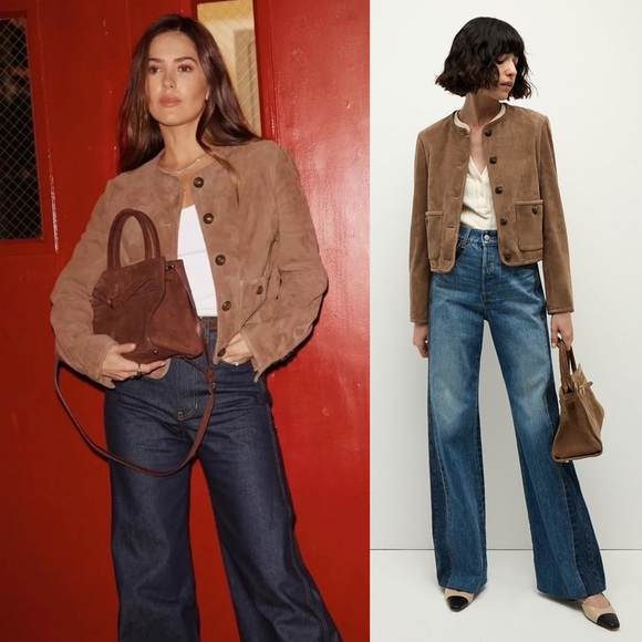 Veronica Beard Jackets & Blazers - Veronica Beard Andrea Suede Lambskin Leather Jacket Bark Brown NEW with tags